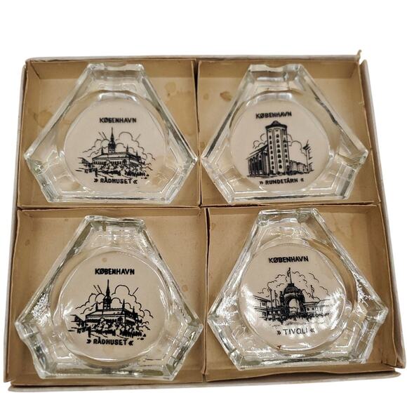 Copenhagen Denmark Glass Ashtray 4 Pieces - Picture 1 of 7